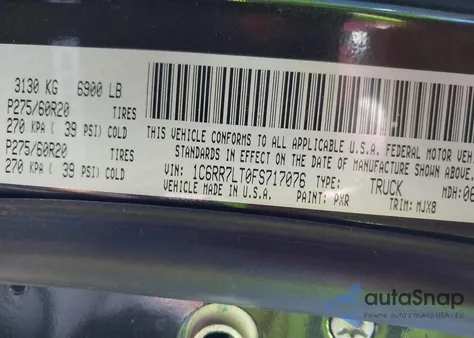 2015 Ram 1500 Big Horn из США, поврежденный, VIN 1C6RR7LT0FS717076